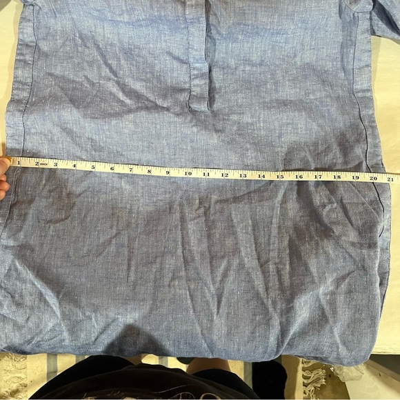Chico's Blue Linen Blend Shirt Dress with Side Vent Buttons Roll Tab Sleeve - Picture 11 of 12